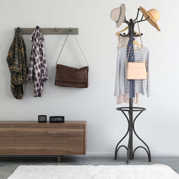 Modern Freestanding Metal Coat Stand with 12 Hooks
