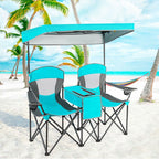 Double Folding Camping Chair with Canopy and Armrests