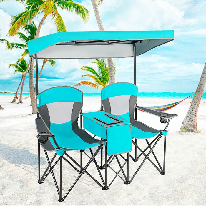 Double Folding Camping Chair with Canopy and Armrests