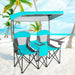 Double Folding Camping Chair with Canopy and Armrests
