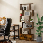 Industrial S-Shaped 5-Tier Bookcase with Cabinet
