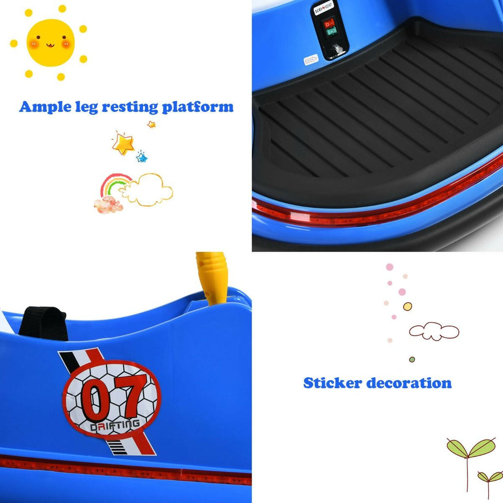 SEDOL Kids 6V Electric Bumper Car for Toddlers 360° Zero-Turn Waltz Car with Parental Remote Control Wall-Safe Rubber Bumper and Flashing LED Light Show