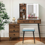 Vanity Table Set with 3-Color LED Lights Mirror and Charging Station