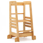 SEDOL Sustainable Bamboo Montessori Learning Tower for Toddlers 4-Level Adjustable Height Kitchen Helper Stool with A-Frame Anti-Tip Safety Rail – 70kg Capacity
