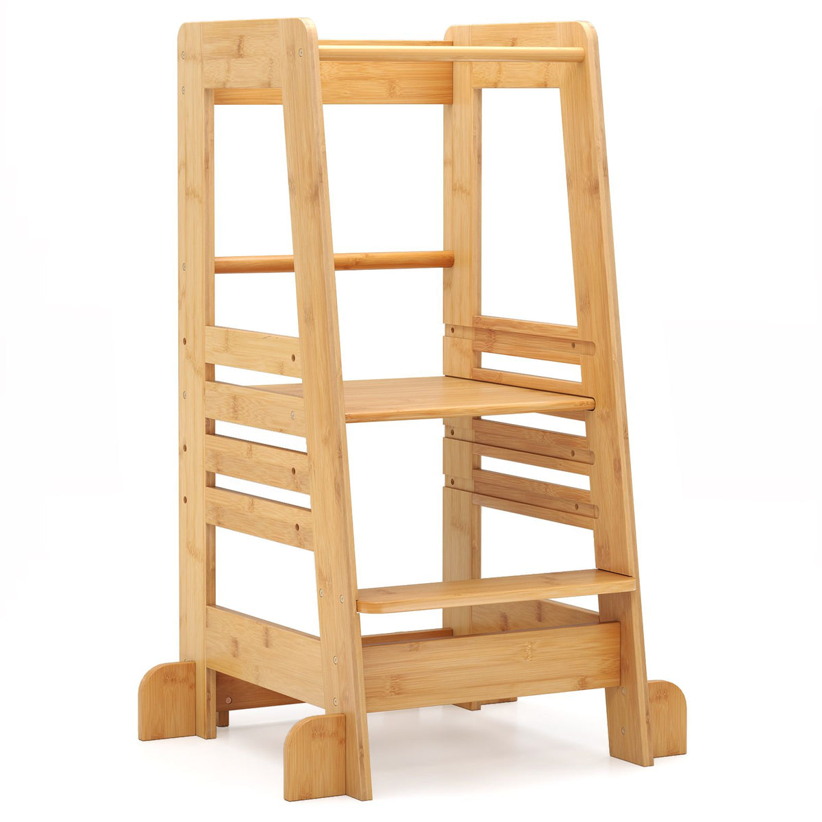 SEDOL Sustainable Bamboo Montessori Learning Tower for Toddlers 4-Level Adjustable Height Kitchen Helper Stool with A-Frame Anti-Tip Safety Rail – 70kg Capacity