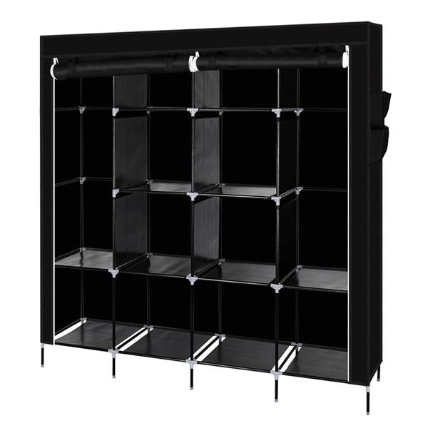 67" Portable Clothes Wardrobe – 12-Shelf Fabric Closet Organiser (Black)