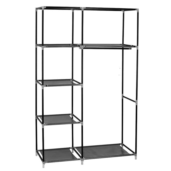 64" Portable Wardrobe – Foldable Clothes Storage Closet with Shelves & Hanging Rail (Black)
