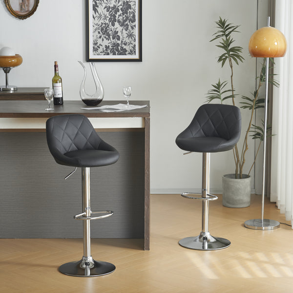 Adjustable PU Leather Counter & Bar Stool Set of 2 – Swivel 360°, Gas‑lift Height, Backrest, Footrest – Black