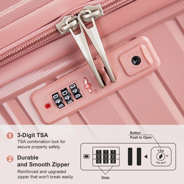 4-Piece Luggage Set with Handbags & Toiletry Kit – Durable Hard Shell Suitcases 18"/20"/24"/28" with Spinner Wheels, Travel Tote & Wash Bag – Pink