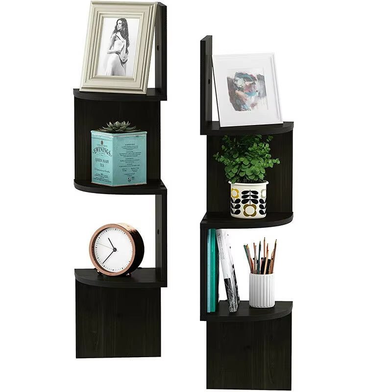 SEDOL Floating Corner Shelf Modern 3 and 5 Tier Wall Mounted Bookshelf Wooden Zigzag Storage Organizer for Bedroom Living Room Kitchen Display Wall Decor