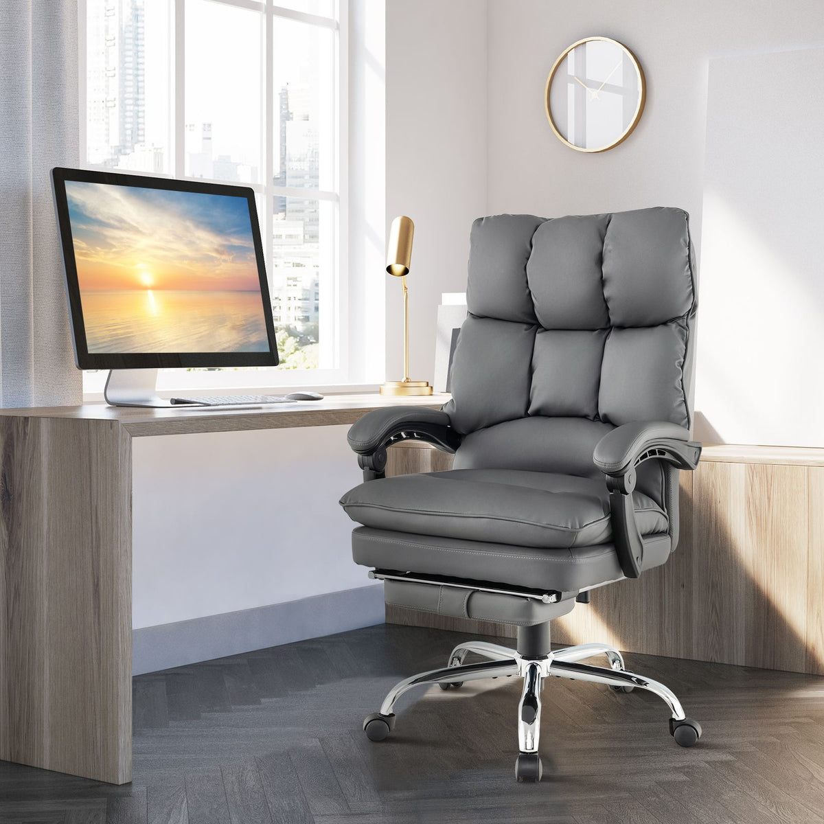 Ergonomic Adjustable High Back Rolling Computer Chair with Retractable Footrest
