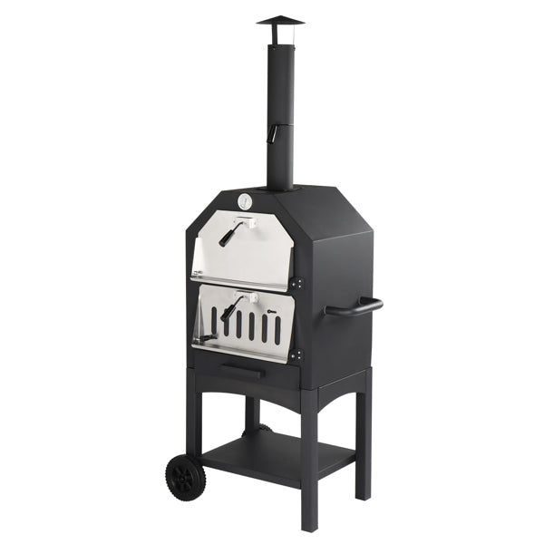 Outdoor Wood-Fired Pizza Oven – Portable Garden Pizza Maker with Stone, Peel & Grill Rack