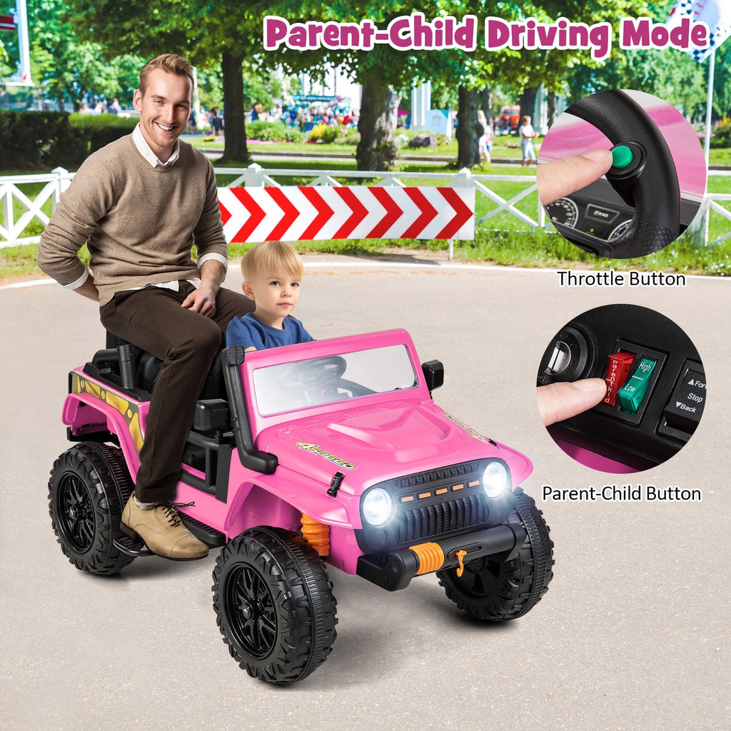 SEDOL 12V Parent-Child Ride-On Truck with 100kg High-Capacity Load High-Torque Dual Motors Parental Remote Control and Integrated Adult Seat with Folding Foot Pedals