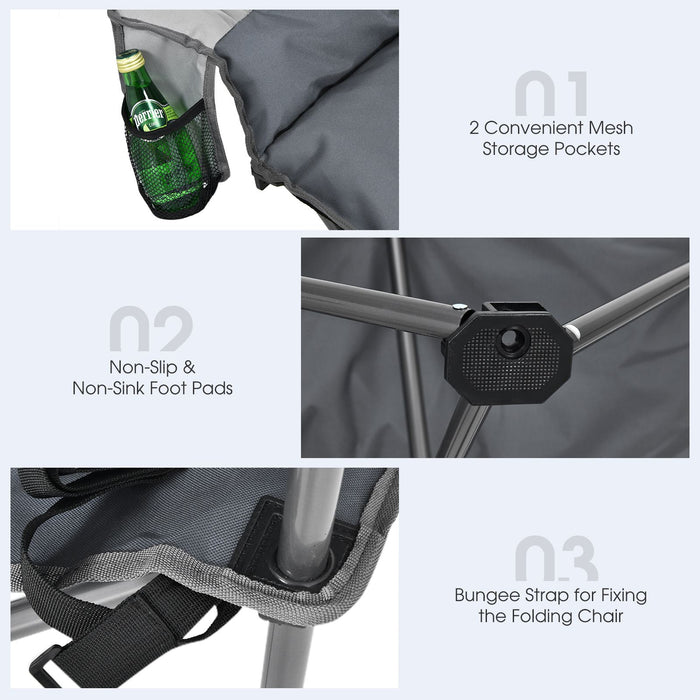Double Folding Camping Chair with Padded Seat and Storage Pockets