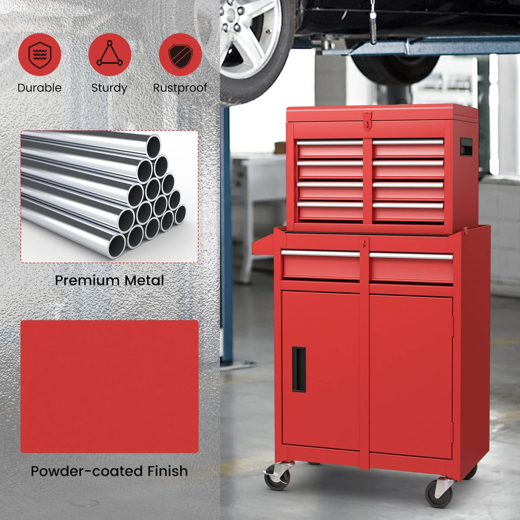 High-Capacity Rolling Tool Cabinet – Lockable Wheels, Metal 2‑in‑1 Chest & Base