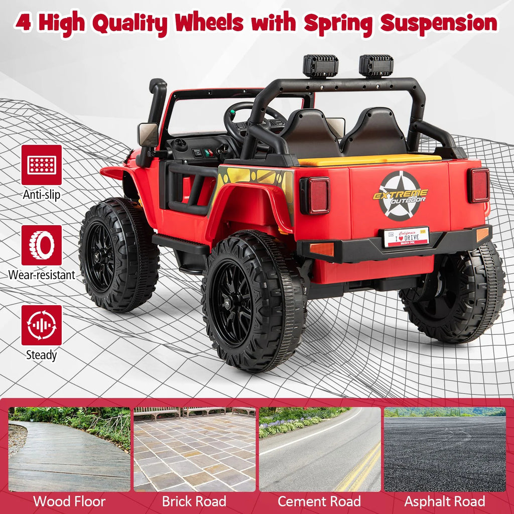 SEDOL 12V Parent-Child Ride-On Truck with 100kg High-Capacity Load High-Torque Dual Motors Parental Remote Control and Integrated Adult Seat with Folding Foot Pedals