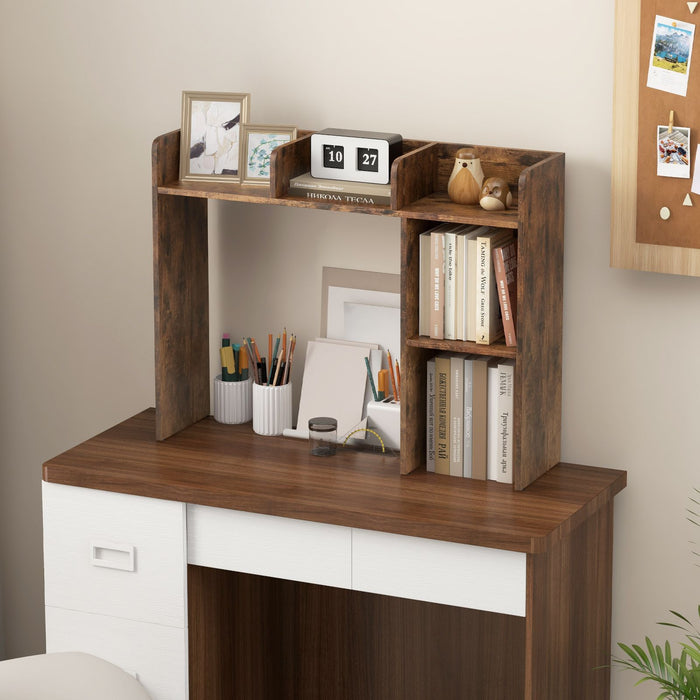 Wooden Desk Bookshelf with 4 Shelves and Open Back Compartment