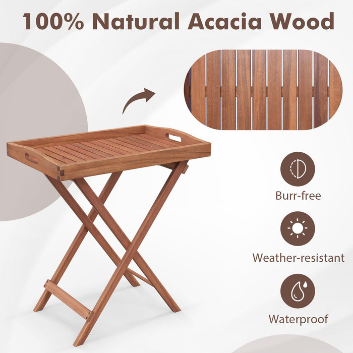 Wooden Side Table with Slatted Tabletop and Sturdy X-Shaped Frame