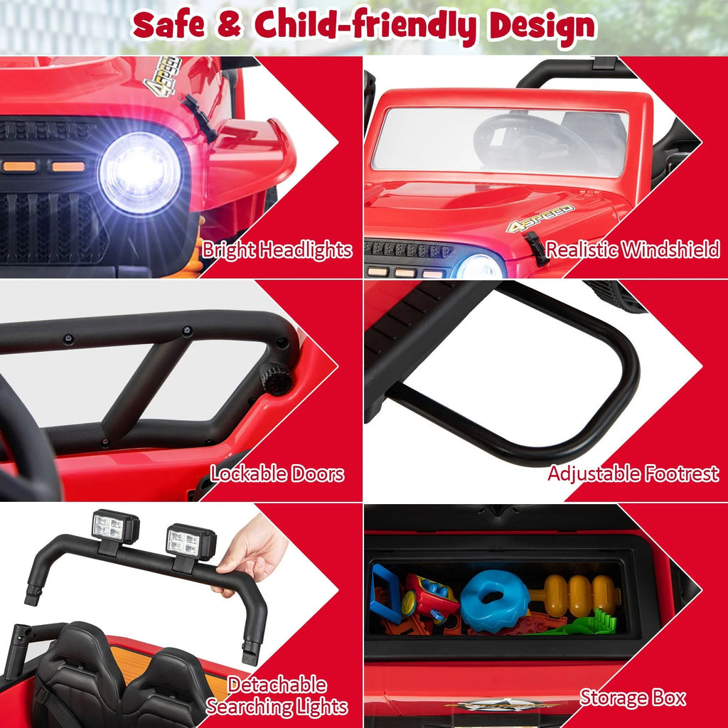 SEDOL 12V Parent-Child Ride-On Truck with 100kg High-Capacity Load High-Torque Dual Motors Parental Remote Control and Integrated Adult Seat with Folding Foot Pedals