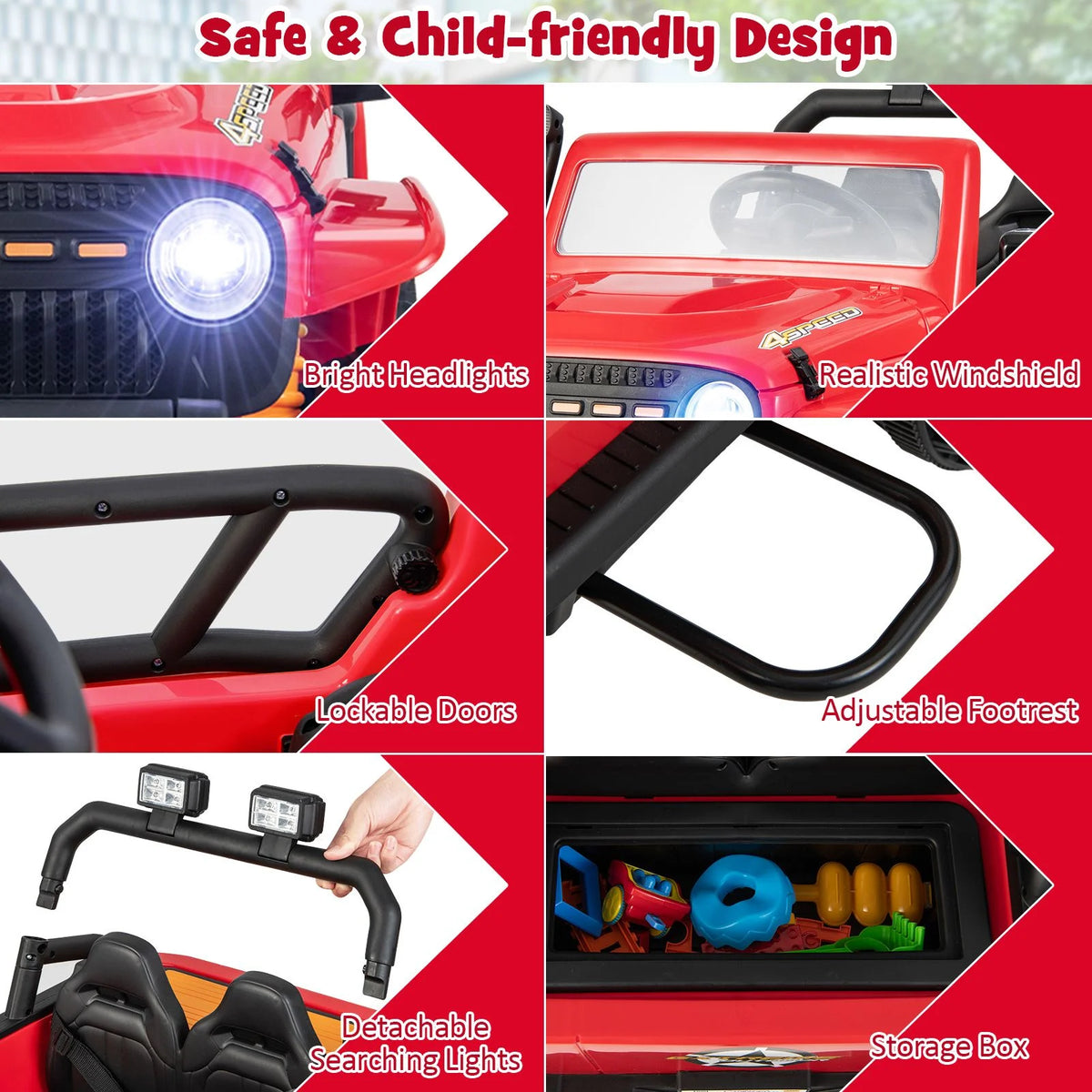 SEDOL 12V Parent-Child Ride-On Truck with 100kg High-Capacity Load High-Torque Dual Motors Parental Remote Control and Integrated Adult Seat with Folding Foot Pedals