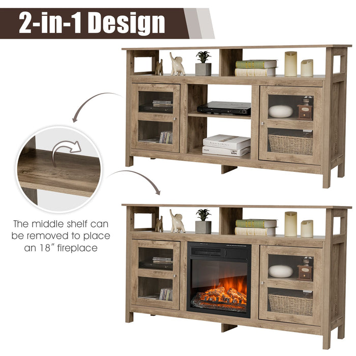 Living Room Console Table for Tvs with Wooden Fireplace and 2 Cabinets