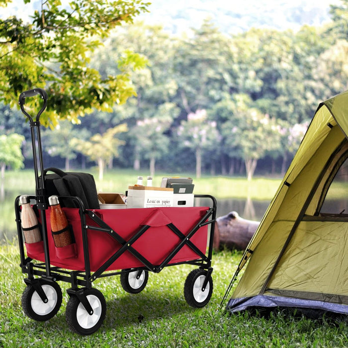 Heavy Duty Camping Garden Cart with Adjustable Handle and Drink Holders