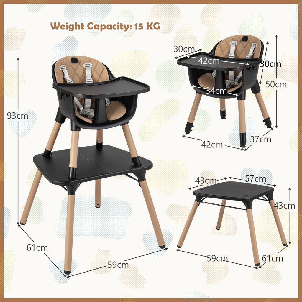 SEDOL 5-in-1 Convertible Baby High Chair & Independent Play Table Set with 5-Point Safety Harness 2-Position Removable Tray and Waterproof Easy-Clean Cushion