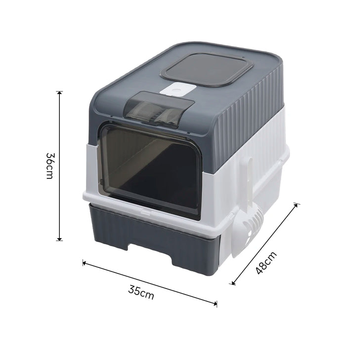 UV Sterilising Cat Litter Box – Fully Enclosed Large Capacity Litter Tray with Top Entry, Front Exit, Drawer Design & Scoop