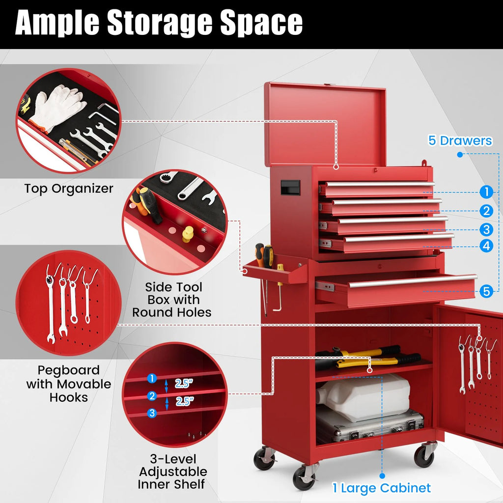 High-Capacity Rolling Tool Cabinet – Lockable Wheels, Metal 2‑in‑1 Chest & Base