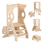 SEDOL 2-in-1 Montessori Convertible Learning Tower & Weaning Table Set with Nested 2-Step Stool, Removable Safety Bars and Integrated Line-Tracking Game