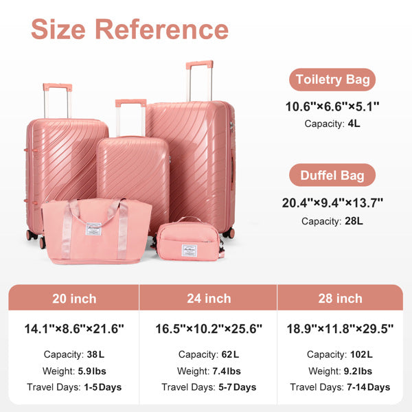 4-Piece Luggage Set with Handbags & Toiletry Kit – Durable Hard Shell Suitcases 18"/20"/24"/28" with Spinner Wheels, Travel Tote & Wash Bag – Pink