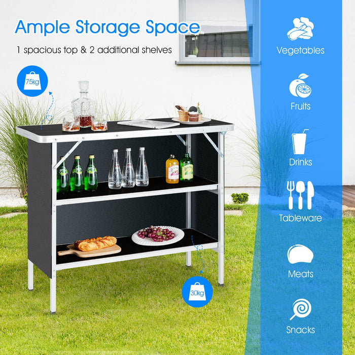 Aluminum Lightweight Folding Picnic Table with 2-Tier Shelves and Carrying Bag