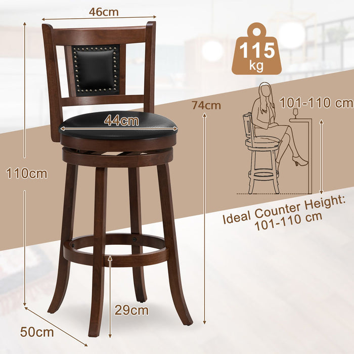 65/74 Cm Swivel Bar Stool Set of 2 with Curved Backrest