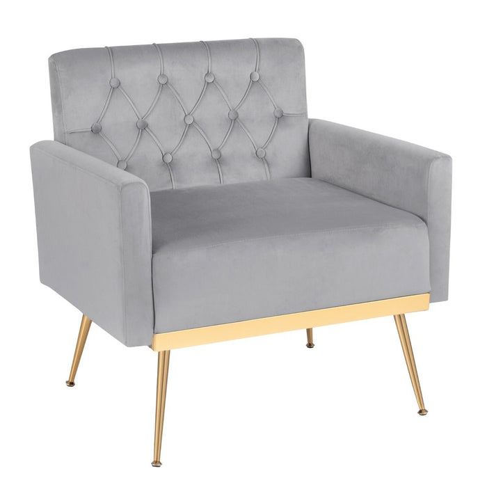 Modern Velvet Accent Chair with Button Tufted Back and Golden Metal Legs