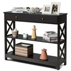 3-Tier Console Table with 1 Drawer and 2 Storage Shelves