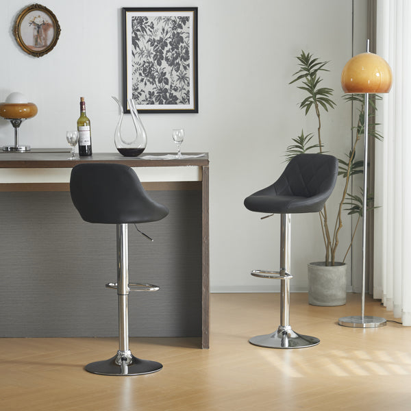 Adjustable PU Leather Counter & Bar Stool Set of 2 – Swivel 360°, Gas‑lift Height, Backrest, Footrest – Black