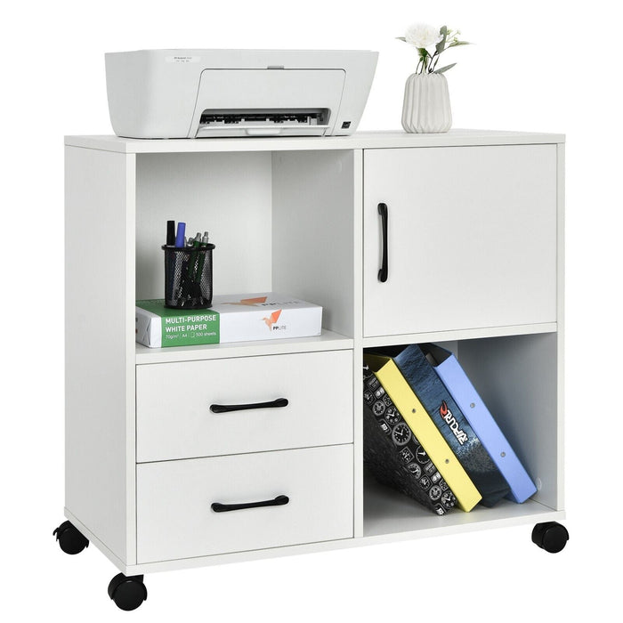 Home Office Mobile File Cabinet with 2 Drawers 2 Open Shelves and Door