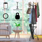 Modern Freestanding Metal Coat Stand with 12 Hooks
