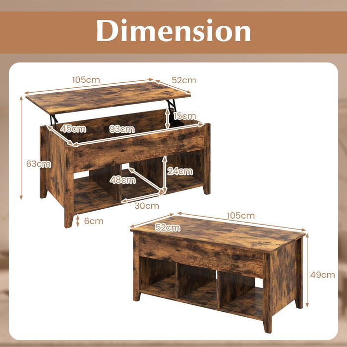 Rising Center Table with Lift Top Hidden Compartment