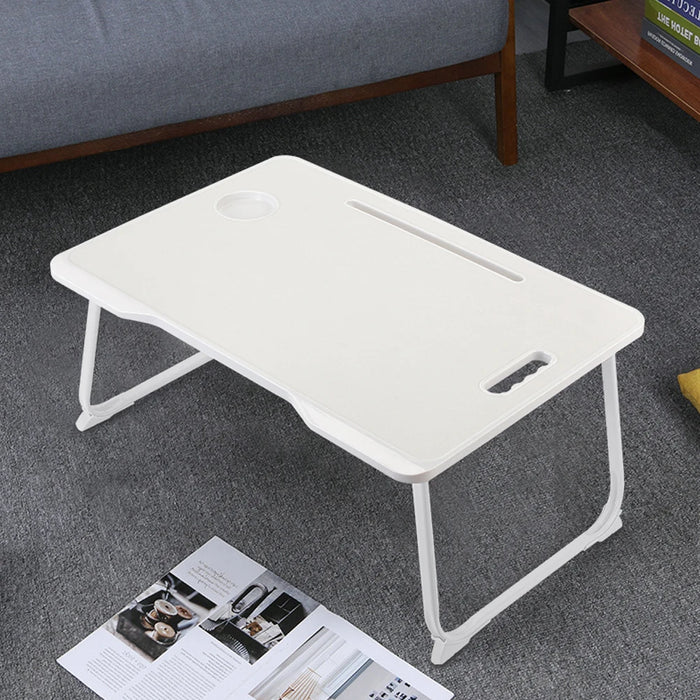 Foldable Laptop Bed Desk – Portable Ivory White Lap Table with Drawer, Cup Holder & Tablet Slot