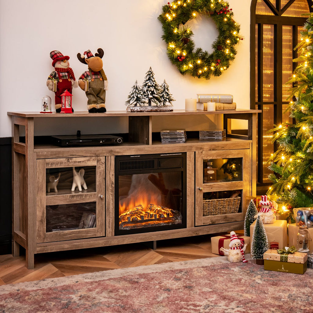 Living Room Console Table for Tvs with Wooden Fireplace and 2 Cabinets