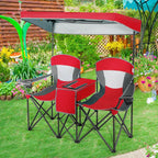 Double Folding Camping Chair with Canopy and Armrests