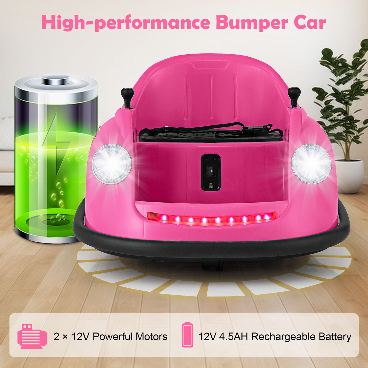 SEDOL 12V High-Torque Kids Bumper Car with Dual 10,000 RPM Motors 360° Zero-Turn Dual Levers Parental Remote Control and Wall-Safe Reinforced Bumper