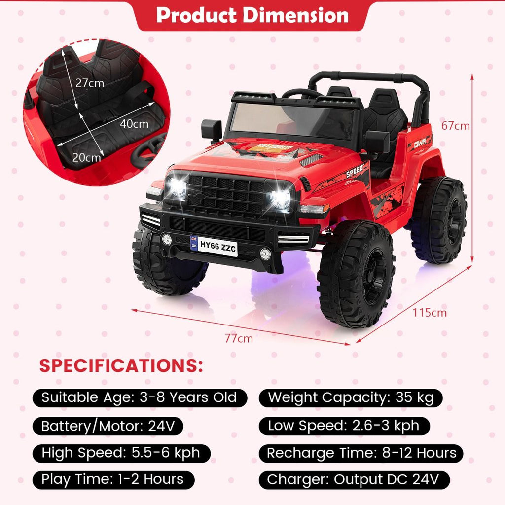 SEDOL 24V Double-Seater High-Power Kids Ride-On Truck with Parental Remote Control Dual High-Speed Motors LED Light Bars and 2-Hour Long-Play Battery – 35kg Capacity
