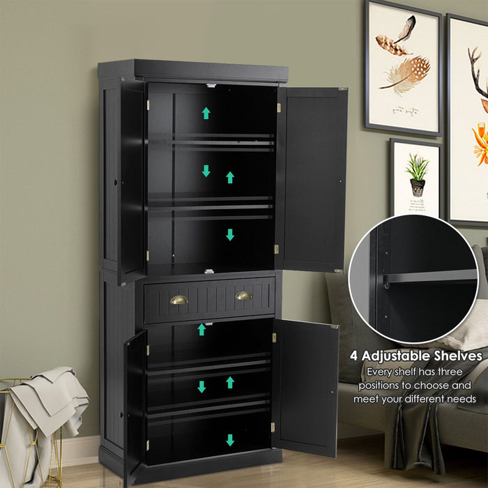4-Door Tall Kitchen Cupboard Adjustable Shelves and Drawer