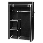 64" Portable Wardrobe – Foldable Clothes Storage Closet with Shelves & Hanging Rail (Black)
