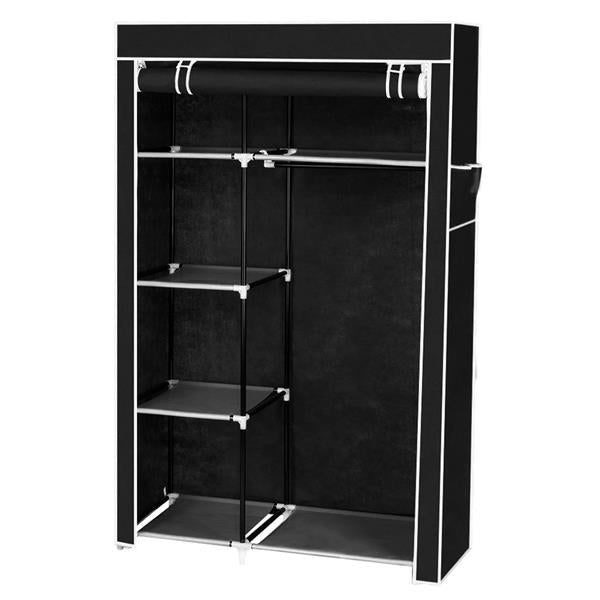 64" Portable Wardrobe – Foldable Clothes Storage Closet with Shelves & Hanging Rail (Black)