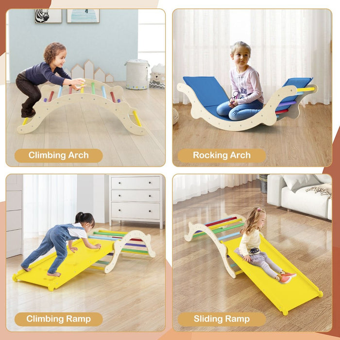 3-in-1 Wooden Climber Arch with Ramp & Rocker – Indoor Toddler Playset
