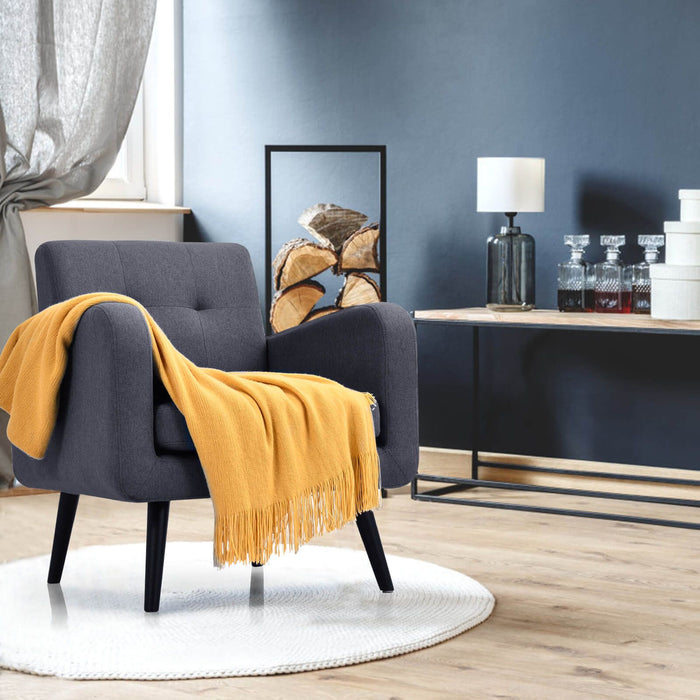 Mid-Century Modern Upholstered Accent Chair with Rubber Wood Legs