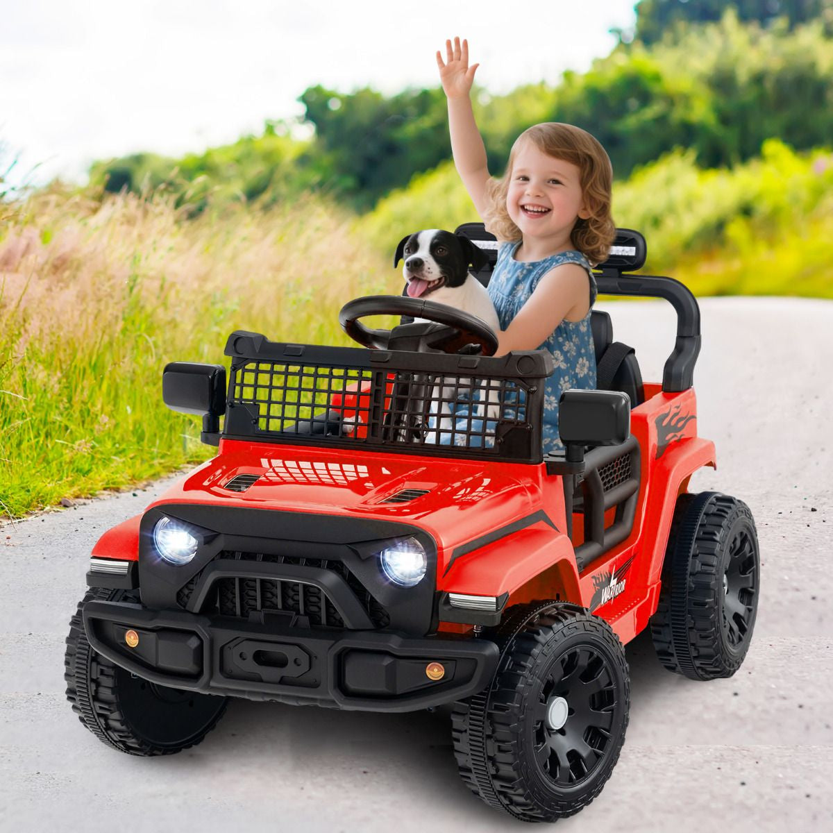 SEDOL 12V Electric Ride-On Truck for Kids with Parental Remote Control Dual 25W Motors All-Terrain Shock Absorbers LED Headlights and Soft-Start Safety System